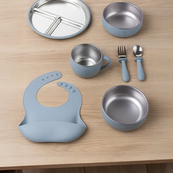 Greenwalnut 7-Piece Silicone & Stainless Steel Kids Dinnerware Set | Feeding Set - Picture 4 of 8